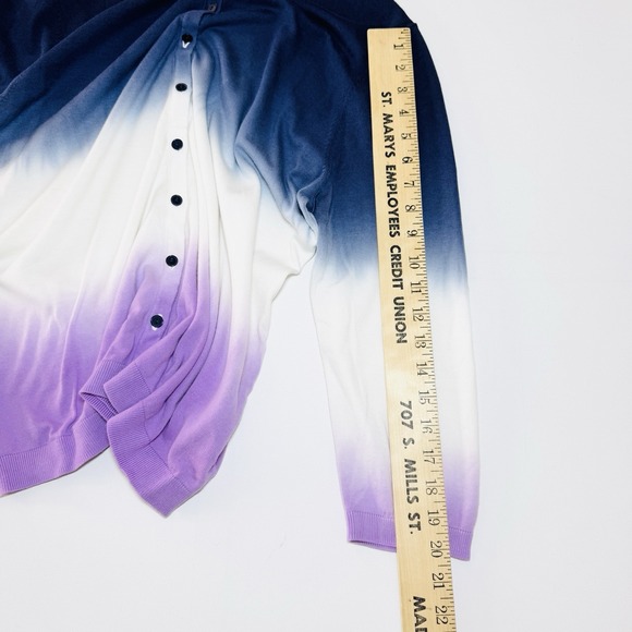 Talbots Charming Cardigan Sweater XL Lilac Navy Dip Dye Ombré 3/4 Sleeve Spring - Picture 9 of 9